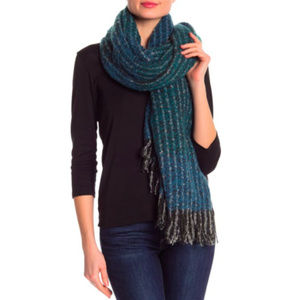 Roffe Accessories Blue Striped Boucle Scarf Wrap